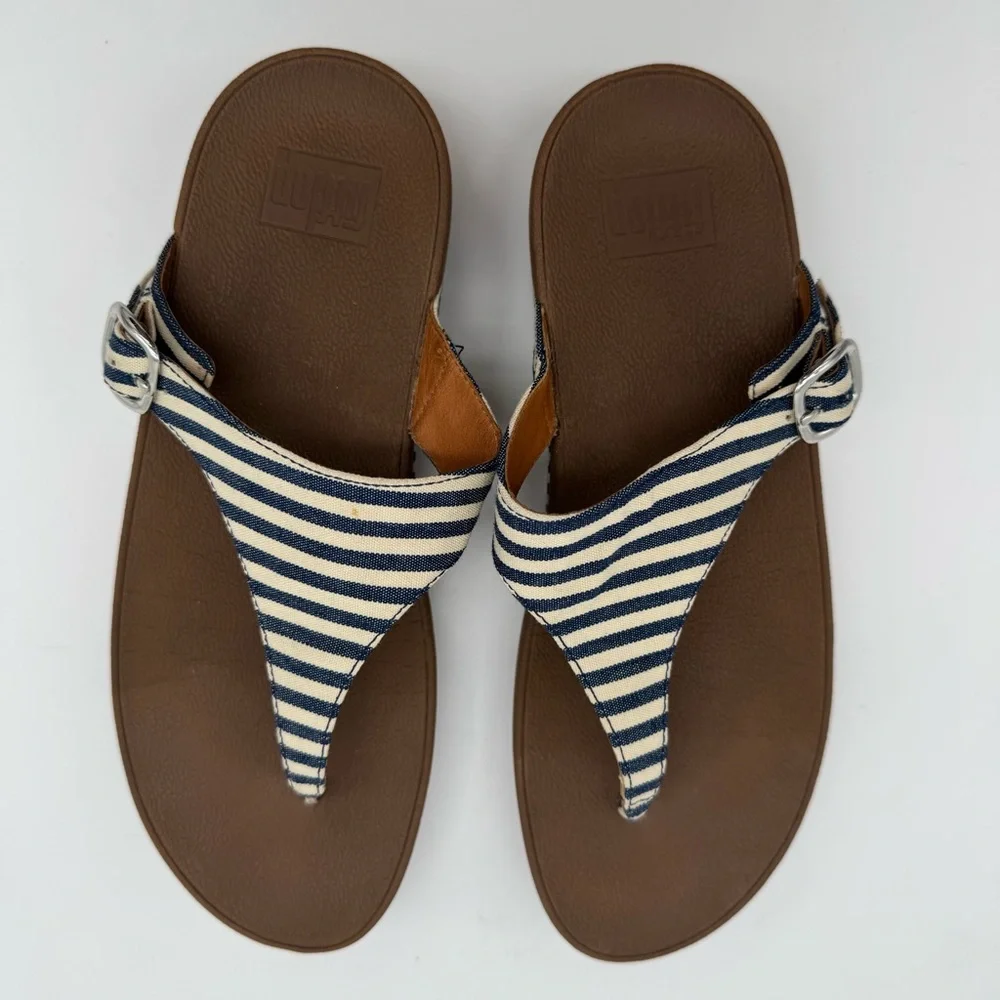 FitFlop Nautical Blue White Toe Post Thong Sandal Size 9
